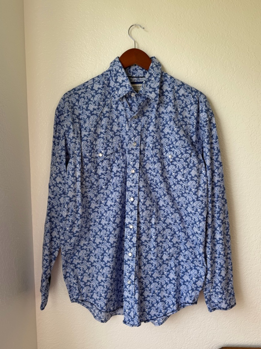 Panhandle Rough Stock Blue Paisley Long-Sleeve Men's Western Pearl Snap Size M